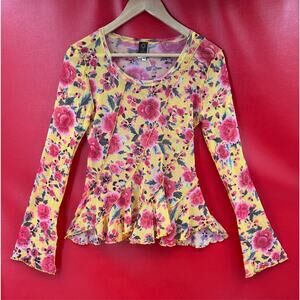 Jean Paul Gaultier Mesh Sheer Rose Peplum Stretch Blouse Top Made Italy Size M